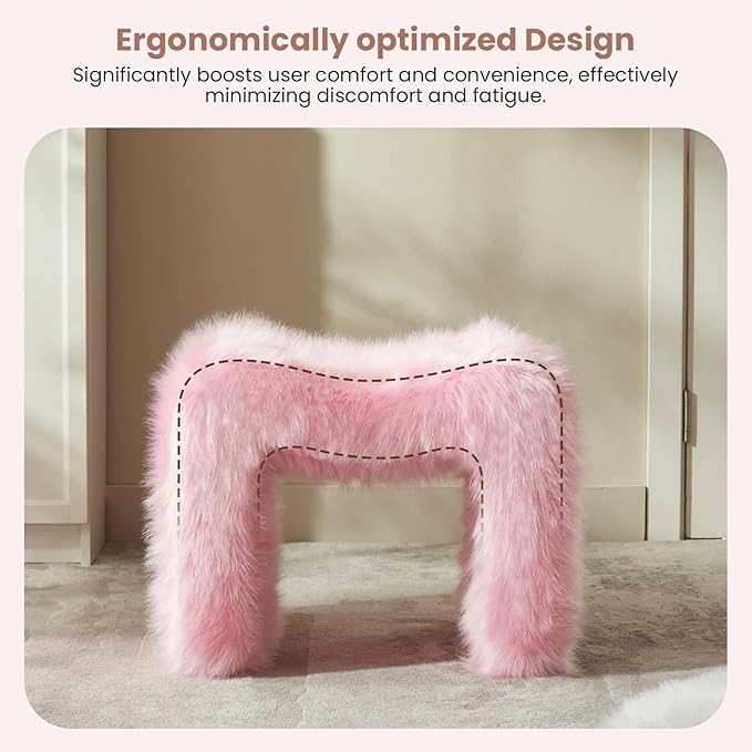 Vanity Stool Chair Small Footstool Ottoman Faux Fur Seating Backless Modern Foot Rest Ottoman Furry for Makeup Room Living Room Bedroom Entryway,Pink (Single 1)