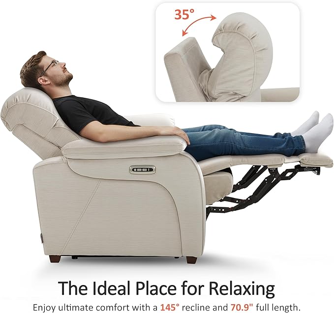 MCombo 73.8'' Wall Hugger Power Loveseat Recliner, Reclining Loveseat with Console, Adjustable Headrest, USB Charge Ports, Cup Holders, for Living Room, RVs, Small Spaces, Fabric ST258M2 (Beige)