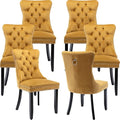 YeahFurn Yellow Mid Century Modern Dining Chairs Set of 6, Velvet Upholstered Kitchen & Dining Room Chairs with Nailhead Trim & Solid Wood Legs, Elegant Sillas De Comedor (Yellow, 6 Pcs)