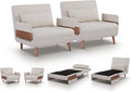 CITTANEO 2 Sets 34" Convertible Sleeper Chairs, 3-in-1 Chair Bed Sleeper for Adults with Adjustable Backrest, Pillows & Wooden Arms, 2 Piece Sofa Bed Sets for Living Room, Apartment, Office, Beige