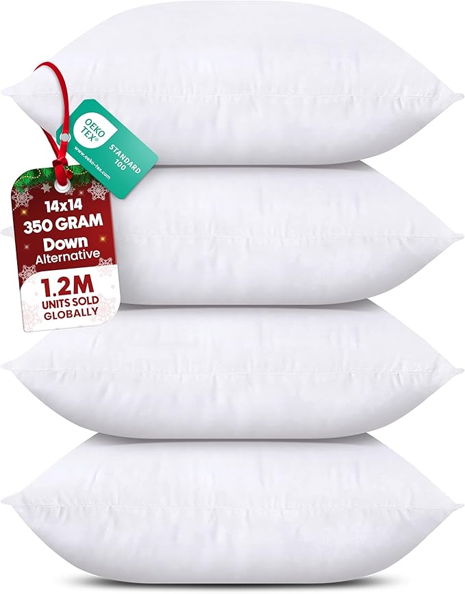 Utopia Bedding Throw Pillows (Set of 4, White) – 14 x 14 Inches Down Alternative Pillows for Bed, Sofa, and Couch - Fluffy Decorative Stuffer Pillow for Indoors & Outdoors