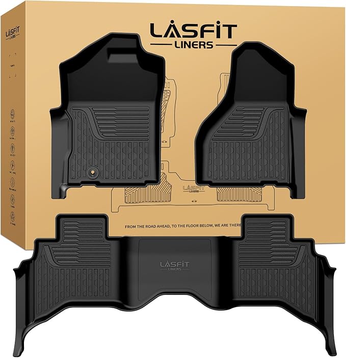 LASFIT Floor Mats 2013-2018 for Dodge Ram 1500/2500/3500 Crew Cab, 2019-2024 for Dodge Ram 1500 Classic Crew Cab 4 Full Size Doors All Weather TPE Custom Fit Car Mats Floor Liners 1st & 2nd Row, Black