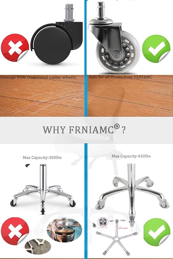 FRNIAMC - Adjustable Hydraulic Roller Saddle - Heavy Duty (450 lbs) - Beauty Salon, Massage, Clinic and Office - Grey