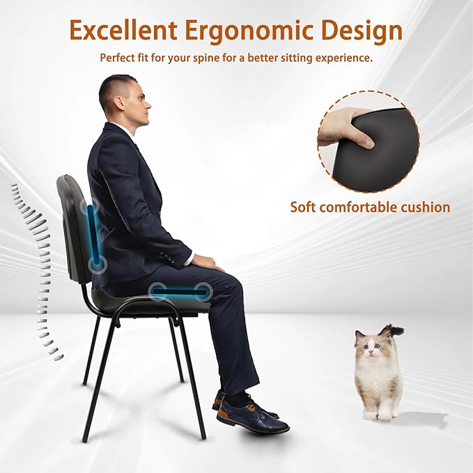 CLATINA Stacking Conference Room Chairs No Wheels, PU Leather Waiting Room Chair Armless Stackable Office Guest Chair with Metal Frames for Reception Lobby Side Training School, Black Set of 10