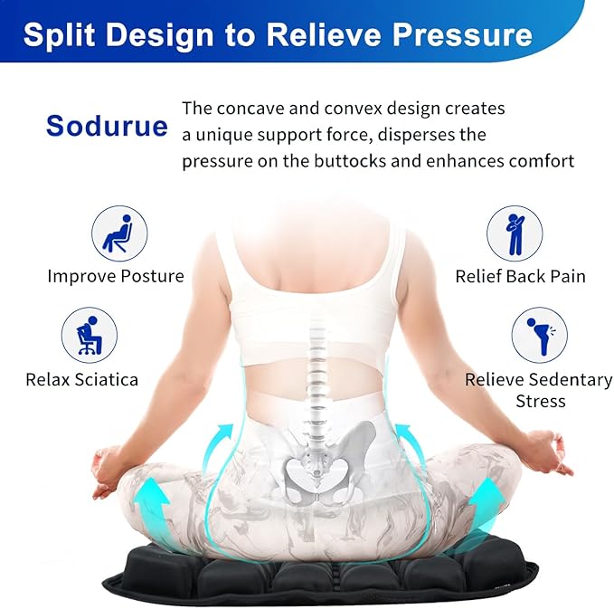 Sodurue Travel Cushion Airplane seat,Airplane seat Cushion for Long Flights,Press Type air Inflatable Wheelchair seat Cushion for Car,Office,Stadium,Ergonomic Comfort Support,Heavy Duty (49 Air Bag)