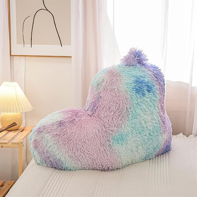 Aimuan Reading Pillow Bed Rest Wedge Large Adult Backrest Pillow with Arms Back Support for Sitting Up in Bed Cushion Incline Rest Sleeping Snoring Pillow, Blue-Purple, Large