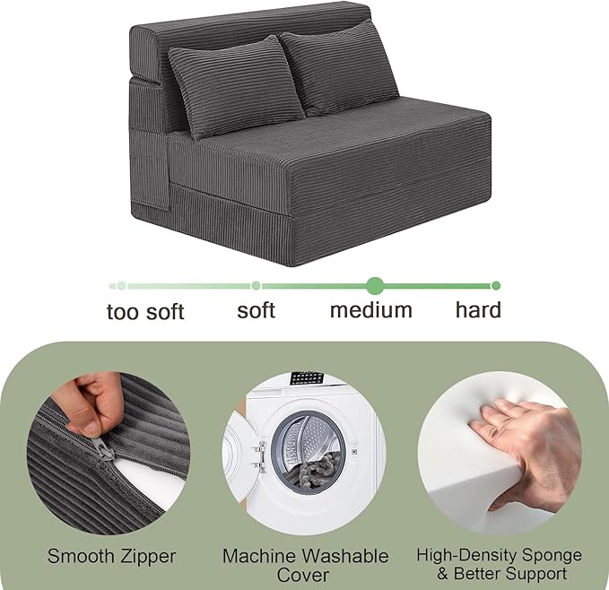 MeMoreCool Boneless Folding Sofa Bed – Corduroy 4-in-1 Convertible Chair, Fold-Out Futon Couch Bed for Living Room or Guest Use | Machine-Washable Covers | Comfy Foam Mattress