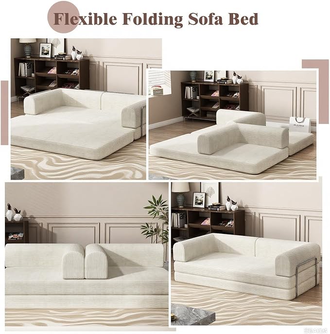 GAOMON Convertible Sleeper Sofa Bed, Sleeper Sofa | Corduroy Fabric | High-Density Sponge | Fixed-Shape Frame, Modular Sofa Bed for Living Room Lounge Studio 78.7 * 39.4 * 29.6 Inch