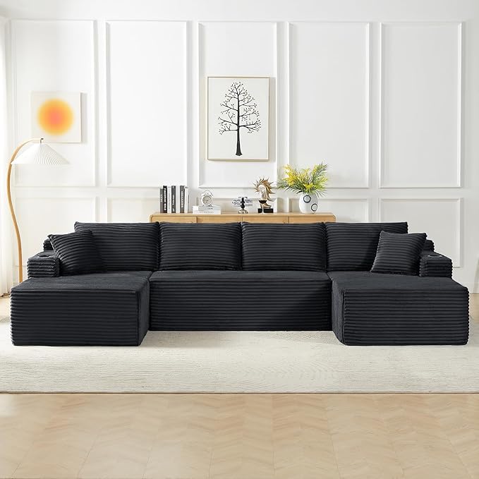 Modular Sectional Sleeper Sofa,134 Inch Boneless Cloud Couch for Living Room, U Shaped 5 Seat Sofa with 2 Storage Pockets& 2 Cup Holders, Free Combination, No Assembly Required (Dark Grey)