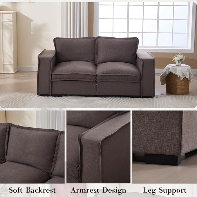 HEAY-YO 67 Inches Modern Modular Sectional Sofa,2-Seater Comfy Couch with High Density Foam and Armrests,Floor Sofa for Living Room Bedroom Apartment,Linen Grey