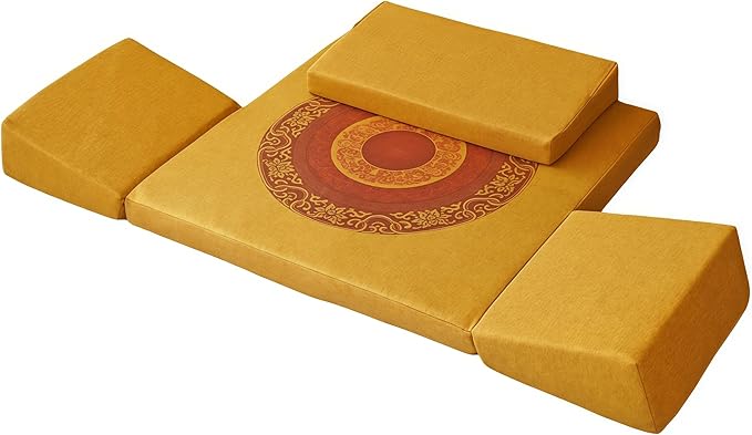 Meditation Cushion & Mat Set, Zafu Floor Pillow, Ergonomic Meditation Pillow Seat & Yoga Bolster Knee Pad, Meditation Accessories Gifts, Zabuton Prayer Pad