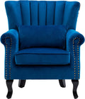 chairus Mid-Century Modern Accent Chair Comfy Single Sofa Chair Channel Back Armchair with Small Pillow for Living Roon Bedroom Club - Velvet, Blue