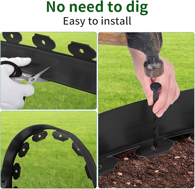 AggFencer 4 in x 25 Ft Garden Landscape Edging, No Dig Garden Edging Border Kit with 46 Pcs Spikes for Flower Bed Lawn Yard Grass Black