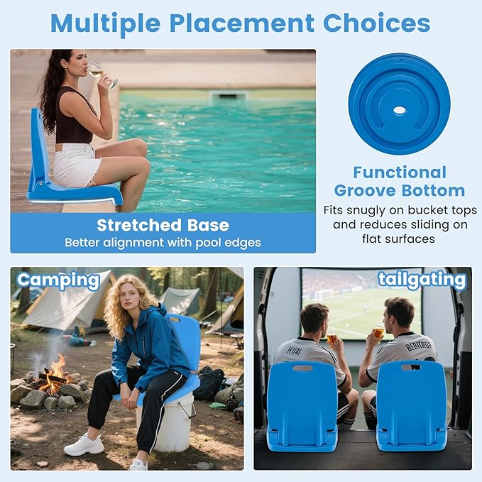 Goplus Poolside Chair for Edge of Pool, Foldable Portable Flip Seat w/Back Support & 2 Handles, Lightweight Outdoor Camping Chair for Stadium, Tailgating, Fishing, Boats, Beach (Blue, 1 Pack)