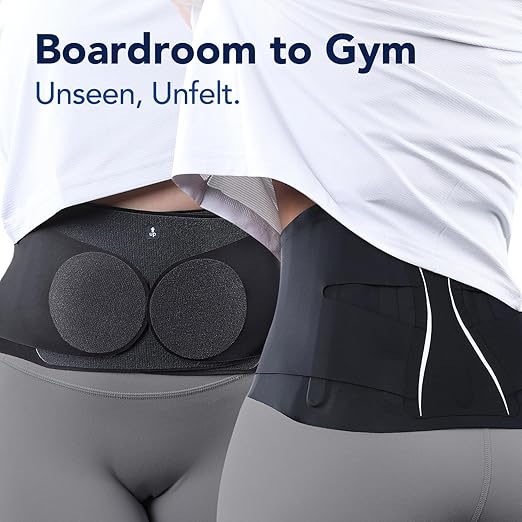 Fitomo 0.5mm Ultra Thin Back Brace for Women Men, Seamless Yoga Fabric for All Day Comfort, Wear under Clothes, Enhanced Lumbar Pad for Lower Back Pain Relief, Sciatica, Posture, Lifting, Black, Size XL