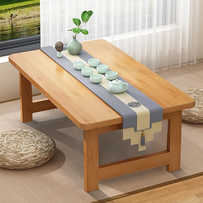 robwibw Japanese Floor Sitting Table, Folding Wood Tea Table Chabudai Japanese Coffee Table Low Table for Living Room Home Tatami Office (B 47.2 * 19.6 * 13.7 INCH)
