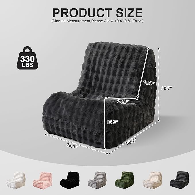 Bean Bag Chair for Adults, Giant Beanbag Lounger with Plush Faux Fur, Comfy Memory Foam Chair Floor Lazy Chair for Living Room Bedroom Dorm Apartment Reading Nook，Dark Grey