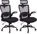 CLATINA Heavy Duty Ergonomic Mesh Office Chair 400LBS, Big and Tall Desk Chair with Adjustable Lumbar Support & Headrest, Flip Up Padded Arms, Swivel Computer Chair for Home, Conference, Black, 2 PACK