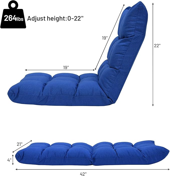 Giantex Floor Sofa Chair Video Gaming Chair with 14 Adjustable Position, Padded Back Support Floor Cushioned Seat, Folding Lazy Chair for Meditation, Reading, Watching, Living Room Recliner(Blue)