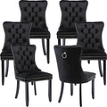 YeahFurn Black Mid Century Modern Dining Chairs Set of 6, Velvet Upholstered Kitchen & Dining Room Chairs with Nailhead Trim & Solid Wood Legs, Elegant Sillas De Comedor (Black, 6 Pcs)