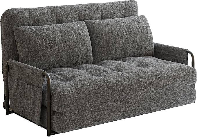 WLIVE Futon Sofa Bed with Adjustable Backrest, Bean Bag Chairs for Adults, Floor Couch with Armrest, Pillow, Low Profile Floor Seating for Living Room, Reading, Bedroom, Loveseat, Grey