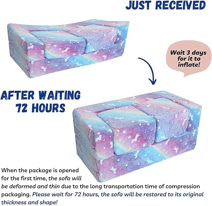 MeMoreCool Glow in The Dark Kids Couch – Modular Fold-Out Toddler Sofa (Rainbow) | Convertible Play Couch for Bedroom & Playroom; Chair, Bed, Fort or Ball Pit; Machine-Washable Velour Cover