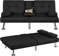 Yaheetech Convertible Sofa Bed Adjustable Fabric Couch Sleeper Modern Recliner Reversible Loveseat Folding Daybed Guest Bed, Removable Armrests, Cup Holders, 3 Angles, 772lb Capacity, Black