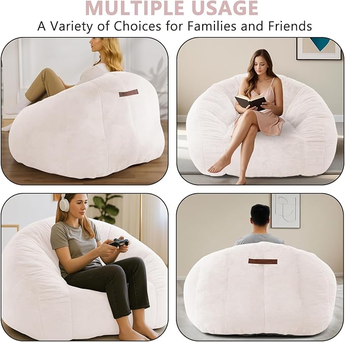 Bean Bag Chair for Adults, Soft Faux Fur Giant Beanbag Chairs, Oversized Cozy Bean Bag Couch Large Reading Chair, Comfy Bean Bag Sofa for Living Room, Bedroom & Dorm, Light Pink