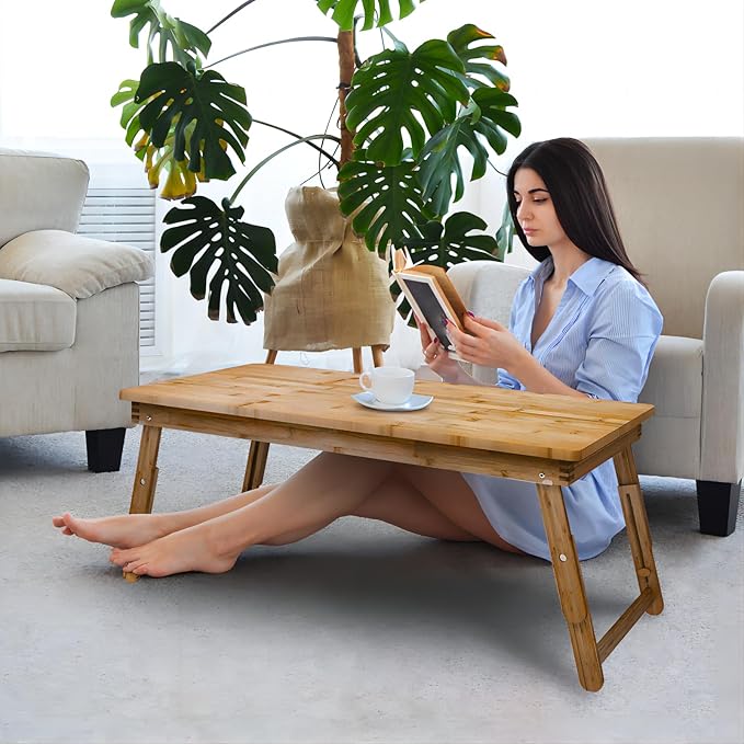 Bamboo Coffee Table Foldable,Low Floor Dining Table Collapsible Oriental Folding Table for Living Room Small Spaces Picnic Table Ground Portable Table,Floor Desk for Adults,33.5Lx17.7Wx15.7H