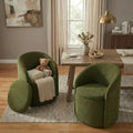 Upholstered Dining Chairs with Casters, Rolling Modern Dining Room Chairs with Hidden Storage & Barrel Backrest, Easy Assembly Accent Chair for Bedroom, Living Room, Dressing, Green Fabric,2PCS