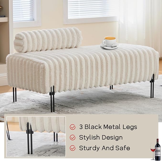 NIOIIKIT 49.6" Modern Loveseat Sofa Couch, Upholstered Accent Sofa with Golden Legs and Adjustable Backrest, Small Faux Fur Couches for Bedroom, Living Room, Compact Small Space (White)
