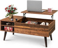 WLIVE Lift Top Coffee Table for Living Room,Small Coffee Table with Storage, Adjustable Shelf and Storage Compartment, Mid Century Modern Living Room Table, Wood, Rustic Brown