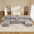 153" W x 60" D U Shape Sectional Sofa with USB Charging & Cup Holder & Storage, 6 Seater Plush Corduroy Couches with Movable Ottoman, Cloud Couch Sofas for Living Room, DIY Combination - Light Grey