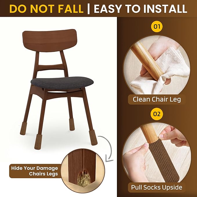24 Pcs Brown Premium Chair Leg Socks Protectors for Hardwood Floors - Do not Easily Fall Off - Very Easy to Put on - Fits All Leg Shapes - High Elastic Bar Stool Leg Covers - Furniture Pads