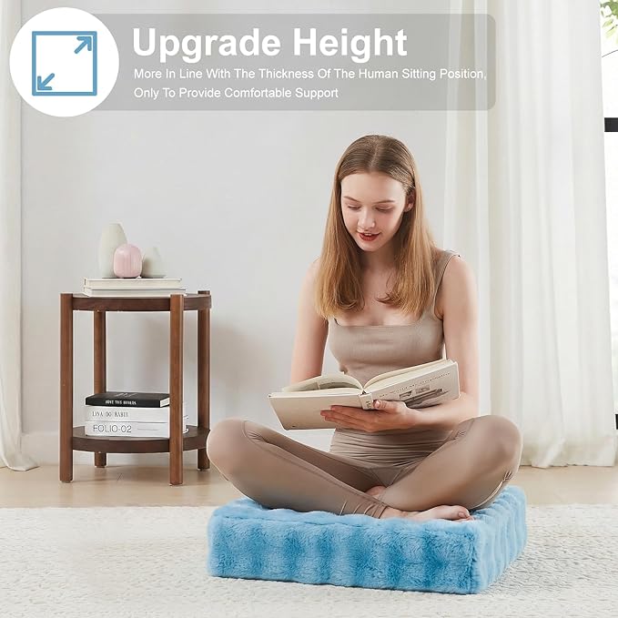 JKMAX 22 inches Floor Pillow for Adults - Large Meditation Cushion with Thick Foam & Soft Tufted Cover - Premium Outdoor Square Floor Cushion Seat - Yoga Pillows for Sitting On Floor - Sky Blue