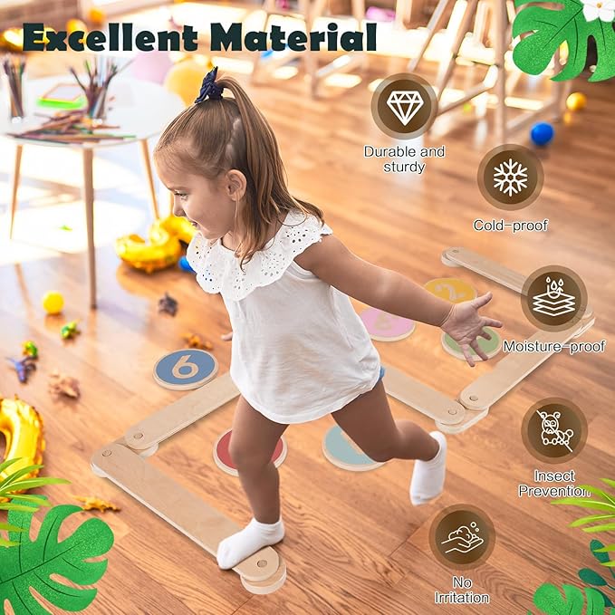 XYMERO Kids Wooden Balance Beam, 6 PCS Toddler Waldorf and Montessori Balance Board, Motor Skill Stepping Toy for Kids 3-5 Years, Gymnastic Obstacle Training Tools