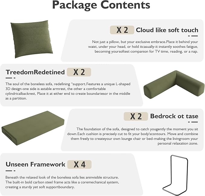 59 Inch 5-in-1 Convertible Sofa Bed, Corduroy Boneless Floor Couch with Fixed Frame & Pillow, Modular Folding Mattress Lounger for Small Space, Living Room, Bedroom - Easy Assembly(LIGHT GREEN)