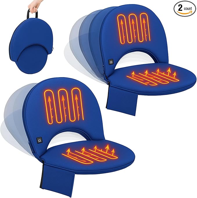 Teenyyou Heated Stadium Seat Cushion for Bleachers with Back Support Extra Portable Foldable Heating Stadium Seats Chair Pad with USB 3 Level Heating Pocket for Outdoor Sport