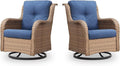 Belord Outdoor Swivel Rocker Patio Chairs - 360 Degree Swivel Glider Seating 350LBS Weight Capacity Wicker Rocking Chairs Set of 2 with Removable Cushion for Porch Balcony Deck, Yellow/Blue