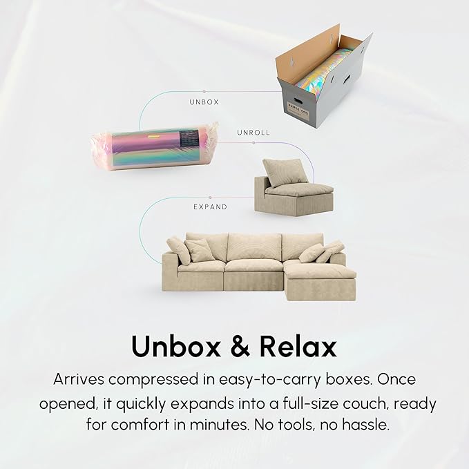 ROVE LAB R4 Sofa Sectional – Cloud-Soft SmartFoam® Comfort – Fully Modular, No-Tool Setup – 100% Foam Structure – Hypoallergenic, Spill-Resistant, Pet Friendly (Performance Weave, Silicon Sand)
