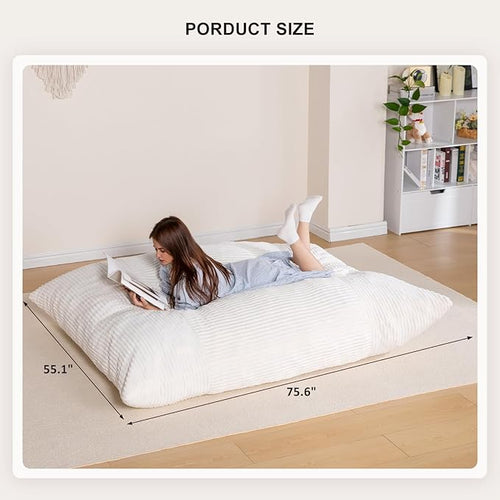 4 in 1 Giant Bean Bag Chair for Adults & Kids, 75” Beanbag Couch with High-Density Memory Foam Filling, Multifunctional Floor Sofa Lounger Suitable for Living Room Bedroom Apartment (Beige)