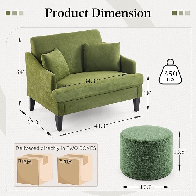 Bezseller Oversized Accent Chair with Ottoman - 33.5'' Wide Seat Comfy Armchair with 2 Pillows, Upholstered Big Reading Chair, Modern Single Sofa Chair for Living Room Bedroom Office, Green/Green