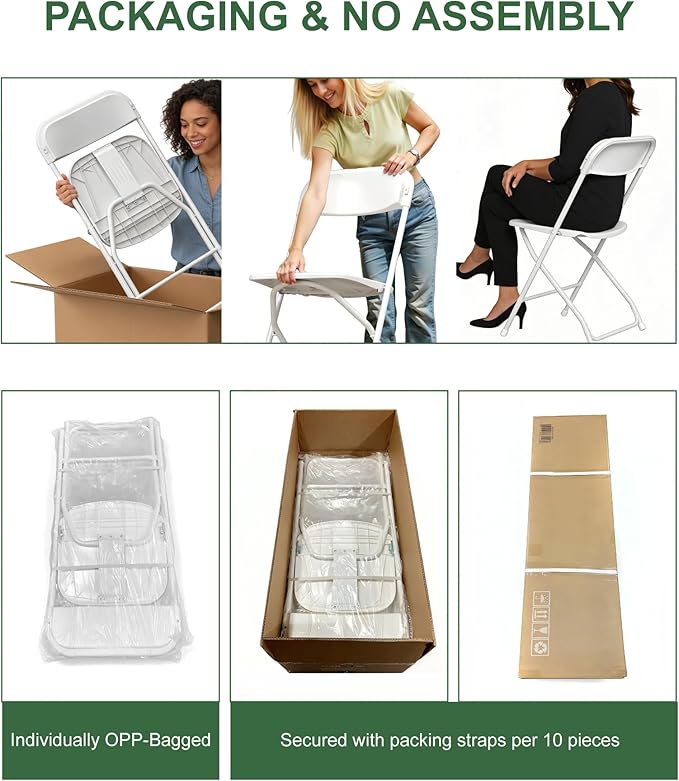 2 Pack Folding Chairs, White Folding Chairs Outdoor Indoor, 350lb Capacity, Plastic Event Chair, Lightweight Fold Chair, for Events Office Wedding Party Rental Picnic Patio, School