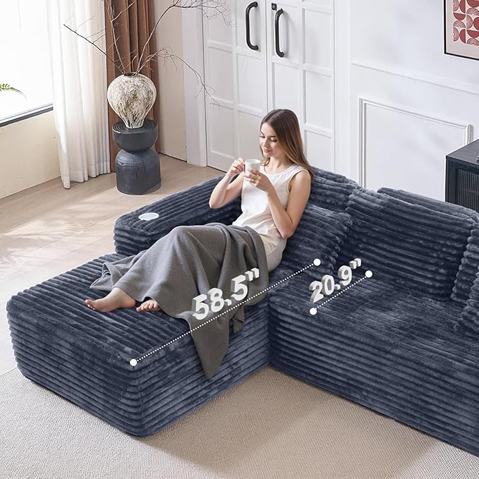 Cloud Sectional Couch with L-Shape Chaise, Modern Modular Sofa with Deep Seat, Built-in Cup Holder & Storage Pocket for Living Room Bedroom, No Assembly Required (Dark Gray, Left Sitting Chaise)