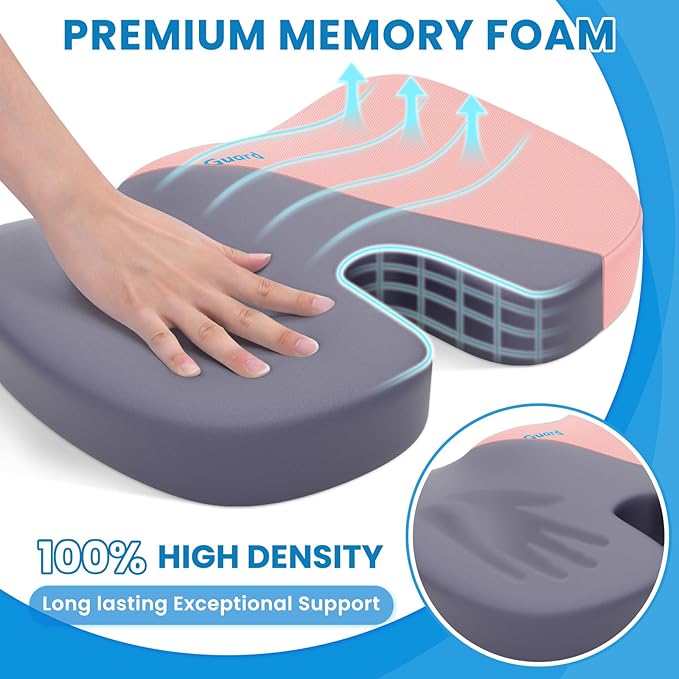 TushGuard Seat Cushion, Office Chair Cushions, Car Seat Cushion, Non-Slip Sciatica & Back Coccyx Tailbone Pain Relief Chair Pad, Memory Foam Butt Pillow for Computer Desk, Office Chair(Pink, XXL)