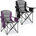 LANMOUNTAIN 2 Pack Padded Oversized Camping Chairs for Adults,Heavy Duty Support 400 Lbs,Folding Portable Lawn Chair w/Cup Holder,Cooler Bag,Side Pocket,Perfect for Outdoor Picnic,Hiking(Purple&Black)