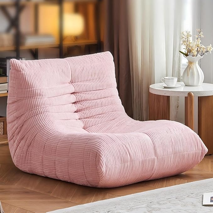 ZCUBED Large Bean Bag Chairs for Adults, Memory Foam Lounge Chair, Soft Corduroy Big Bean Bag Chair Lazy Sofa, Comfy Floor Beanbag Chair Single Sofa for Bedroom Living Room Fireside Book Nook, Pink
