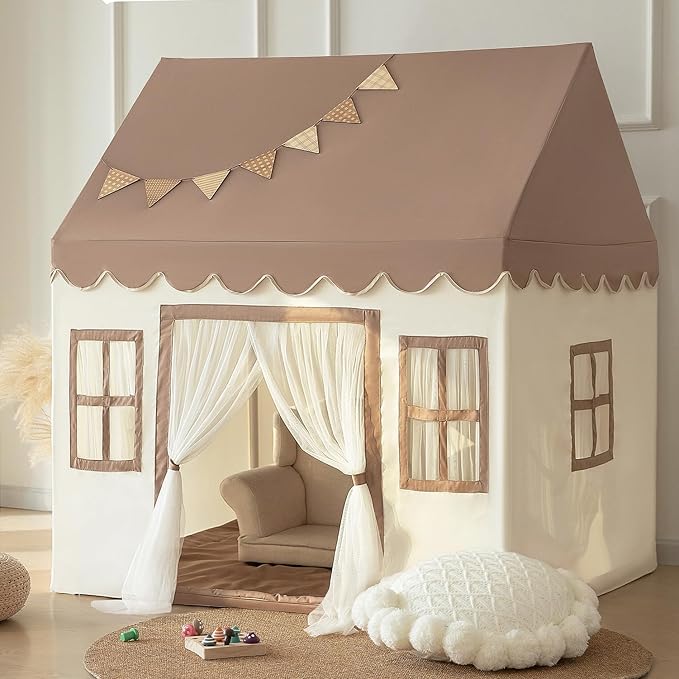 Kids Play Tent with Padded Mat, Large Playhouse for Kids Play House Indoor Castle Bed Tent for Toddler, Kid Toys for Boys and Girls Birthday House Gift