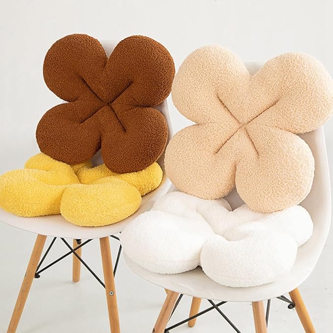 Soft Four-Leaf Clover Cushion Sofa Bedroom Living Room Plush Cushion -Brown15.7 inches