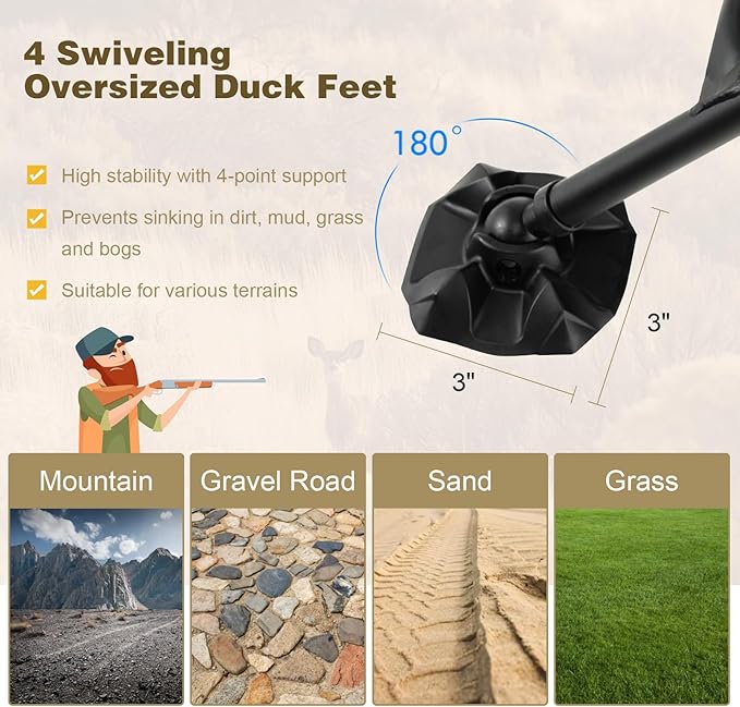GYMAX Hunting Chair, 360 Degree Swivel Hunting Blind Chair w/ 3’‘ Oversized Duck Feet & Camo Padded Cushion, 330 LBS Silent Waterproof Rustproof Folding Ground Blind Hunting Seat Stool for Outdoors